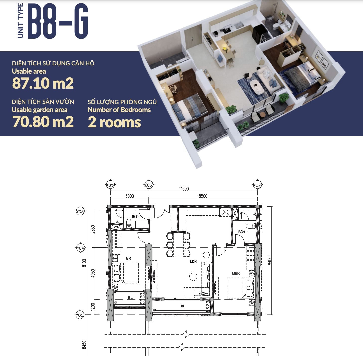 Bản vẽ của căn hộ B8-G tại chung cư The Minato Residence